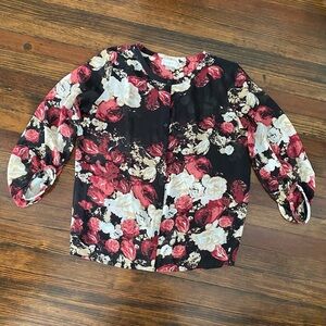 Loft Petites Button Floral Sheath Blouse